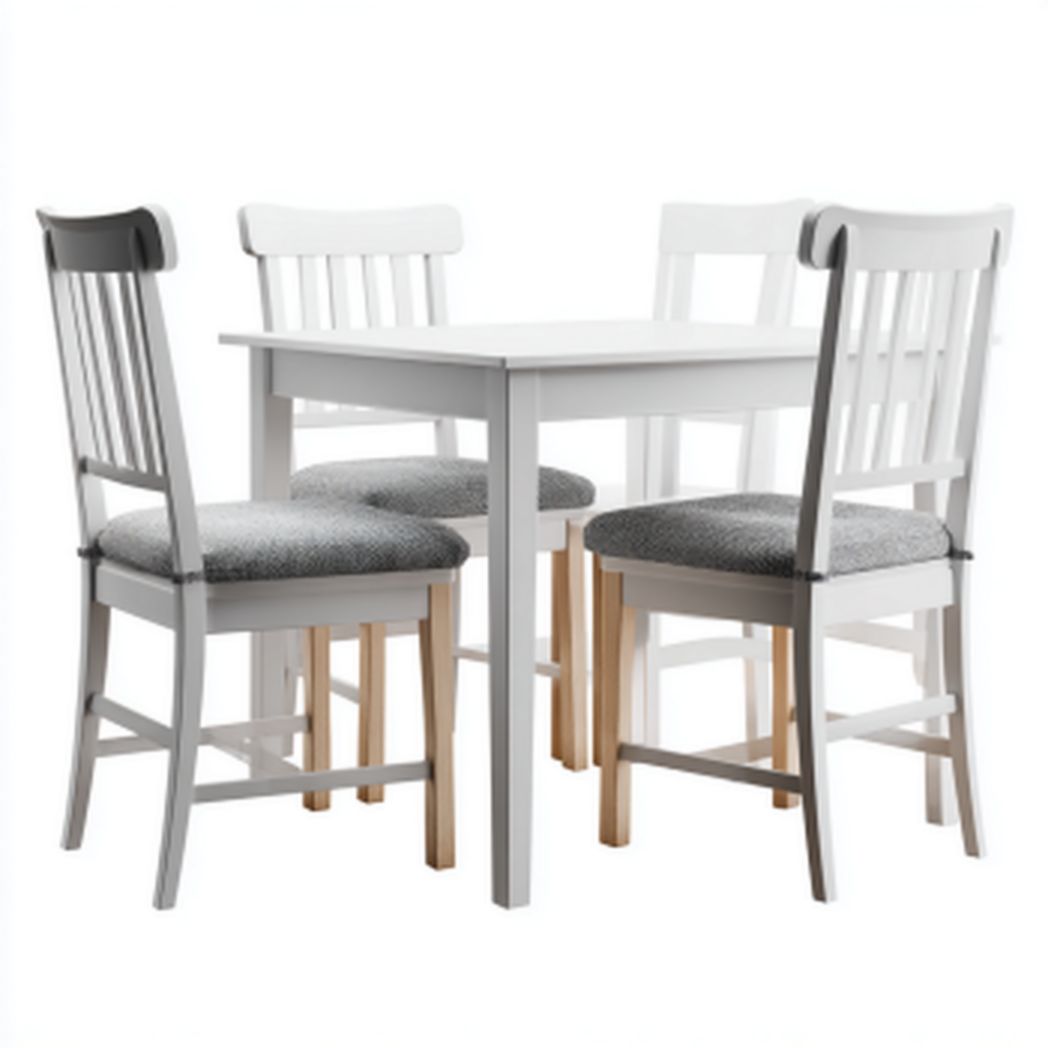 Esszimmer-Tischset aus Holz mit Stoffbezügen für Stühle-120 x 75 x 75